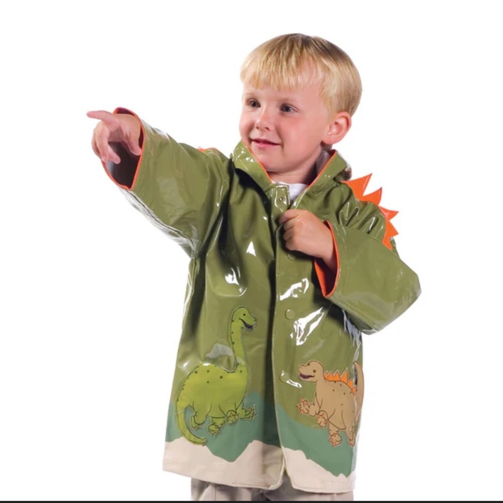 Kidorable Green Dinosaur Raincoat with Orange Spikes